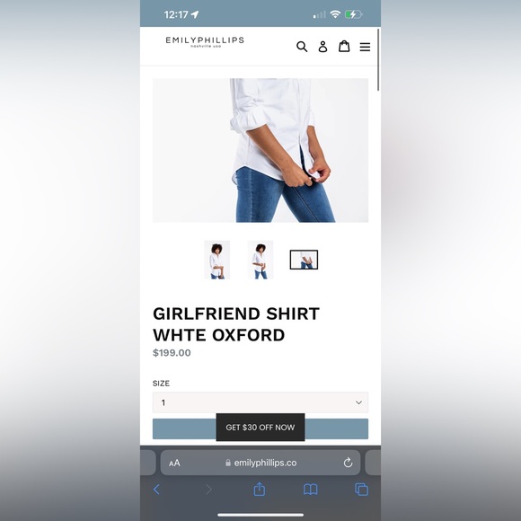 GIRLFRIEND SHIRT WHTE OXFORD BUTTON UP- SIZE 2 (XS-S) - Picture 3 of 8